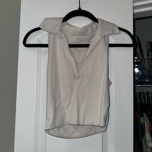 Cream Babaton cropped top, deep V neck with collar